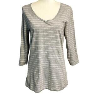 Eddie Bauer Women's Loose Fit V‎ Neck 3/4 Sleeve Stripes Shirt Comfy Top Medium